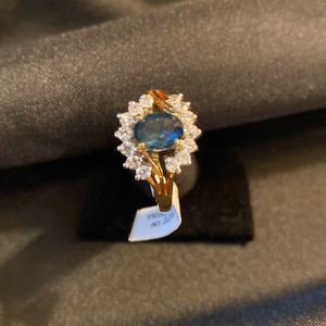 KAS FX Sapphire & 14 CZ Gold Ring Size 9 BNIB